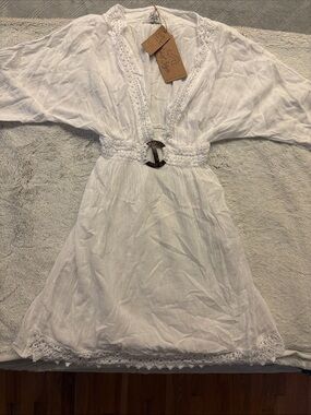 surf style White Girls Swim Coverup with Belt Accent
